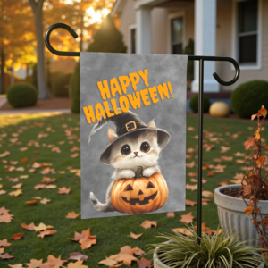 Kitten and Pumpkin Halloween Garden Flag