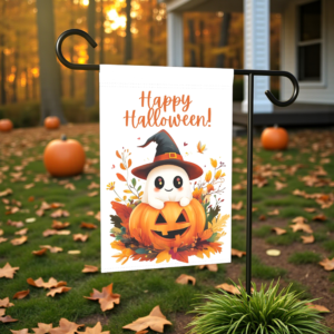 Cute Ghost and Jack-o-lantern Garden Flag