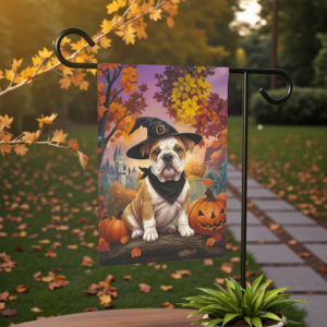 Witch Hat Bulldog Puppy Halloween Garden Flag