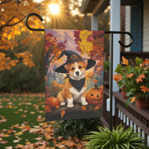 Witch Hat Corgi Halloween Garden Flag