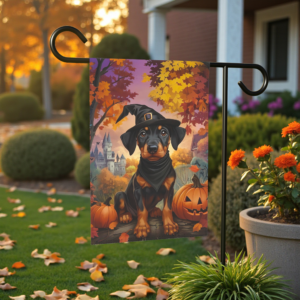 Halloween Doberman Puppy Garden Flag