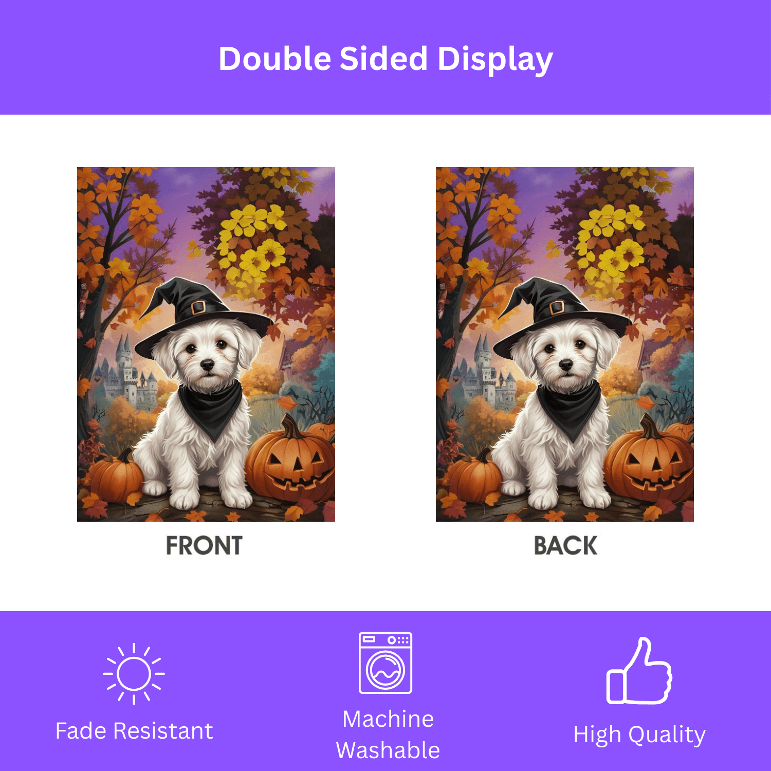 Witch Hat Maltese Halloween Garden Flag - Image 2