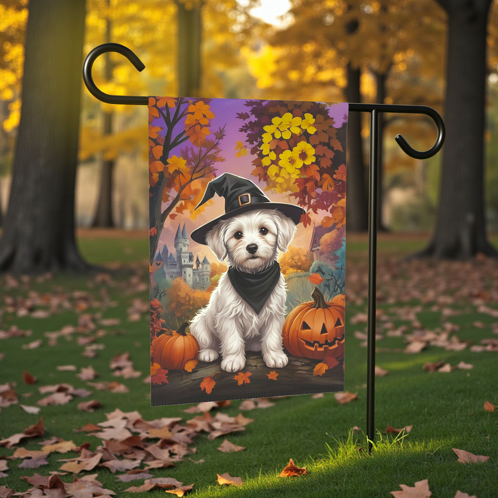 Witch Hat Maltese Halloween Garden Flag - Image 6