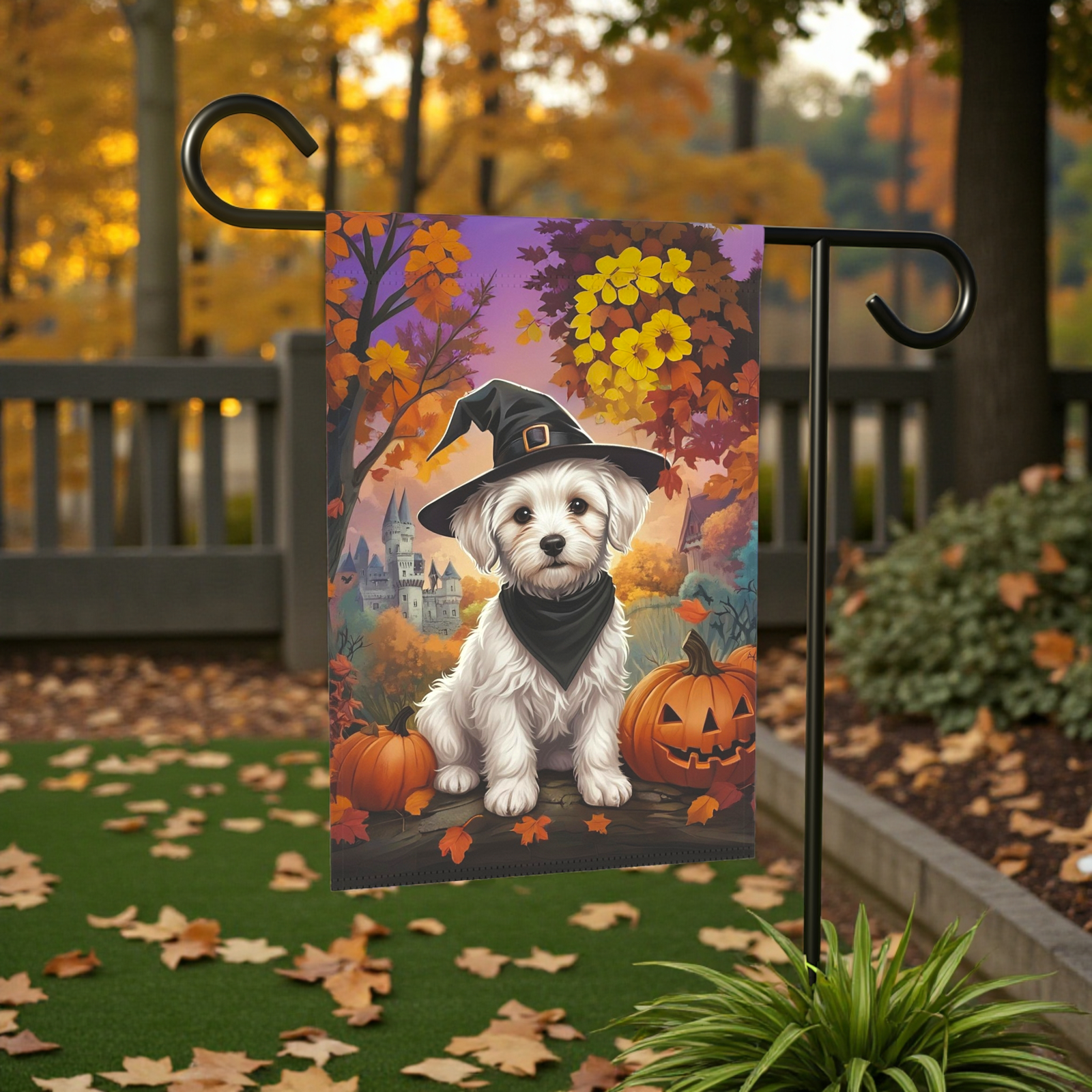 Witch Hat Maltese Halloween Garden Flag
