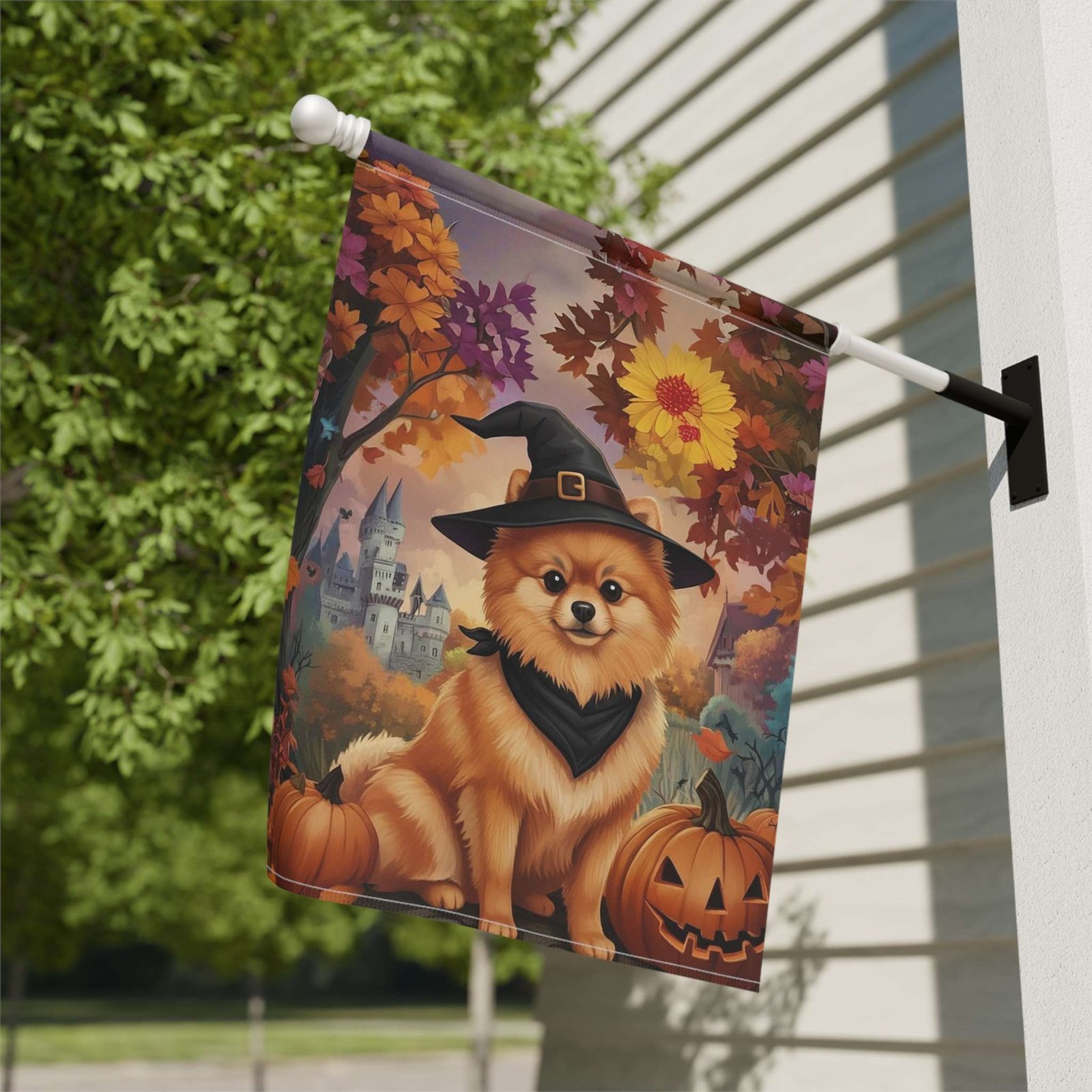 Witch Hat Pomeranian Halloween Garden Flag - Image 8