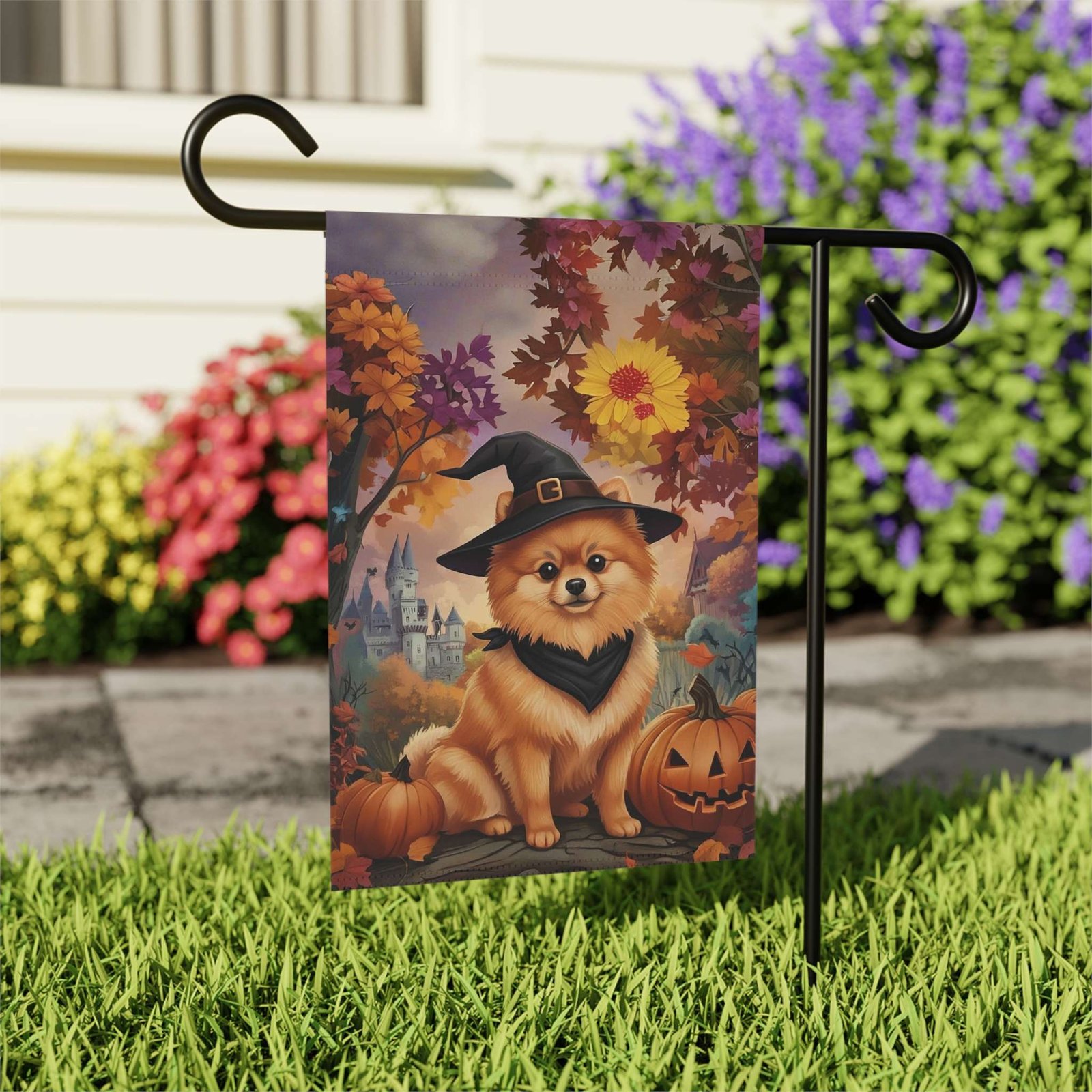Witch Hat Pomeranian Halloween Garden Flag - Image 7