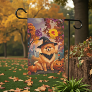 Witch Hat Pomeranian Halloween Garden Flag