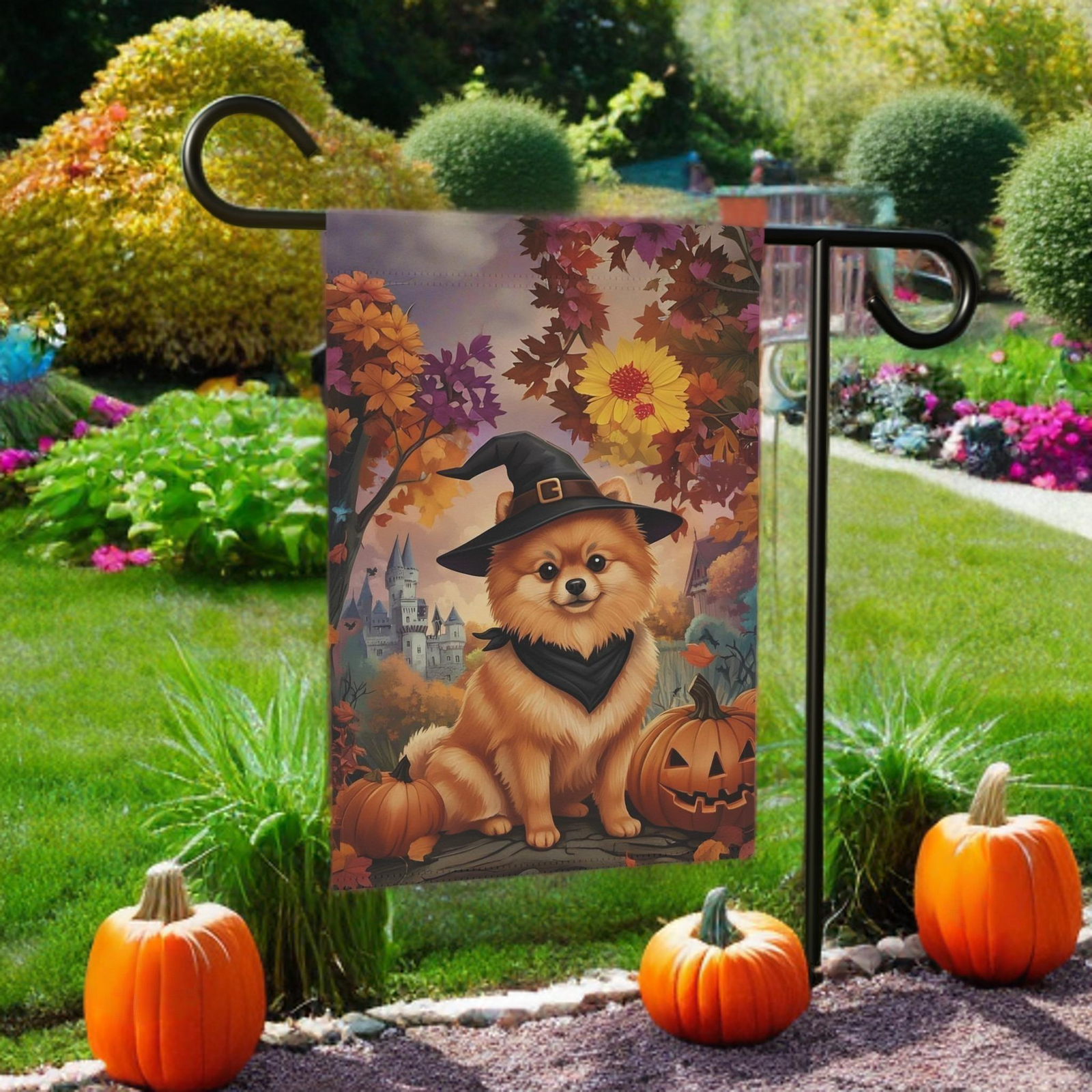 Witch Hat Pomeranian Halloween Garden Flag - Image 6