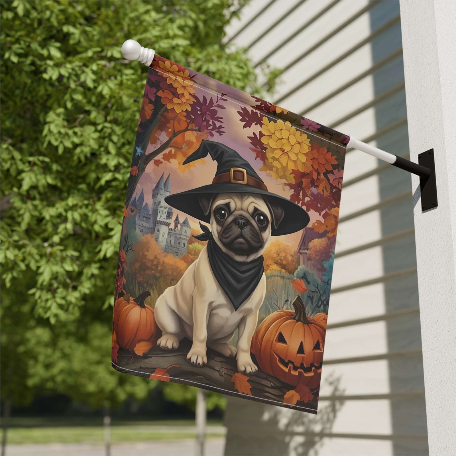 Witch Hat Pug Puppy Garden Flag - Image 8