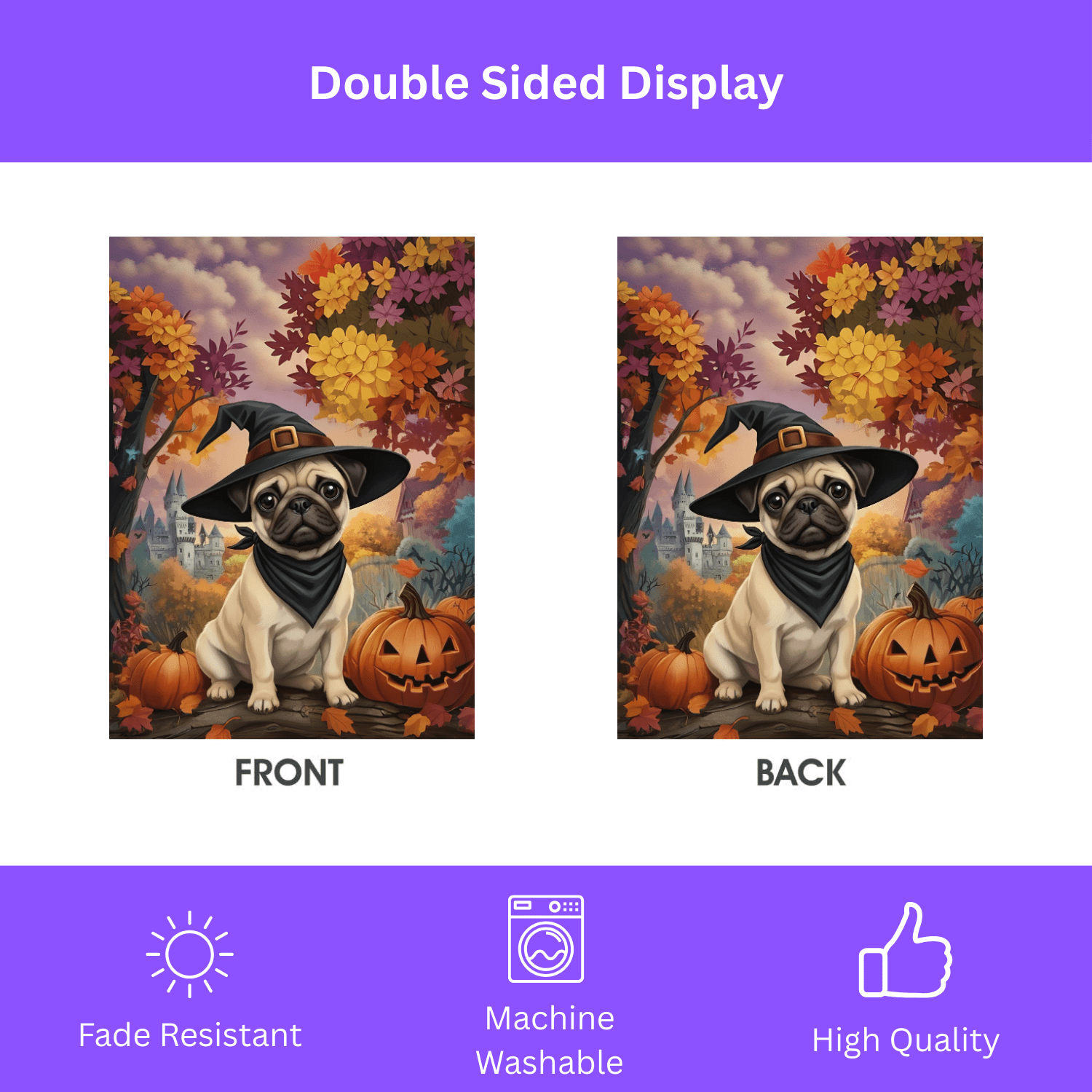 Witch Hat Pug Puppy Garden Flag - Image 2