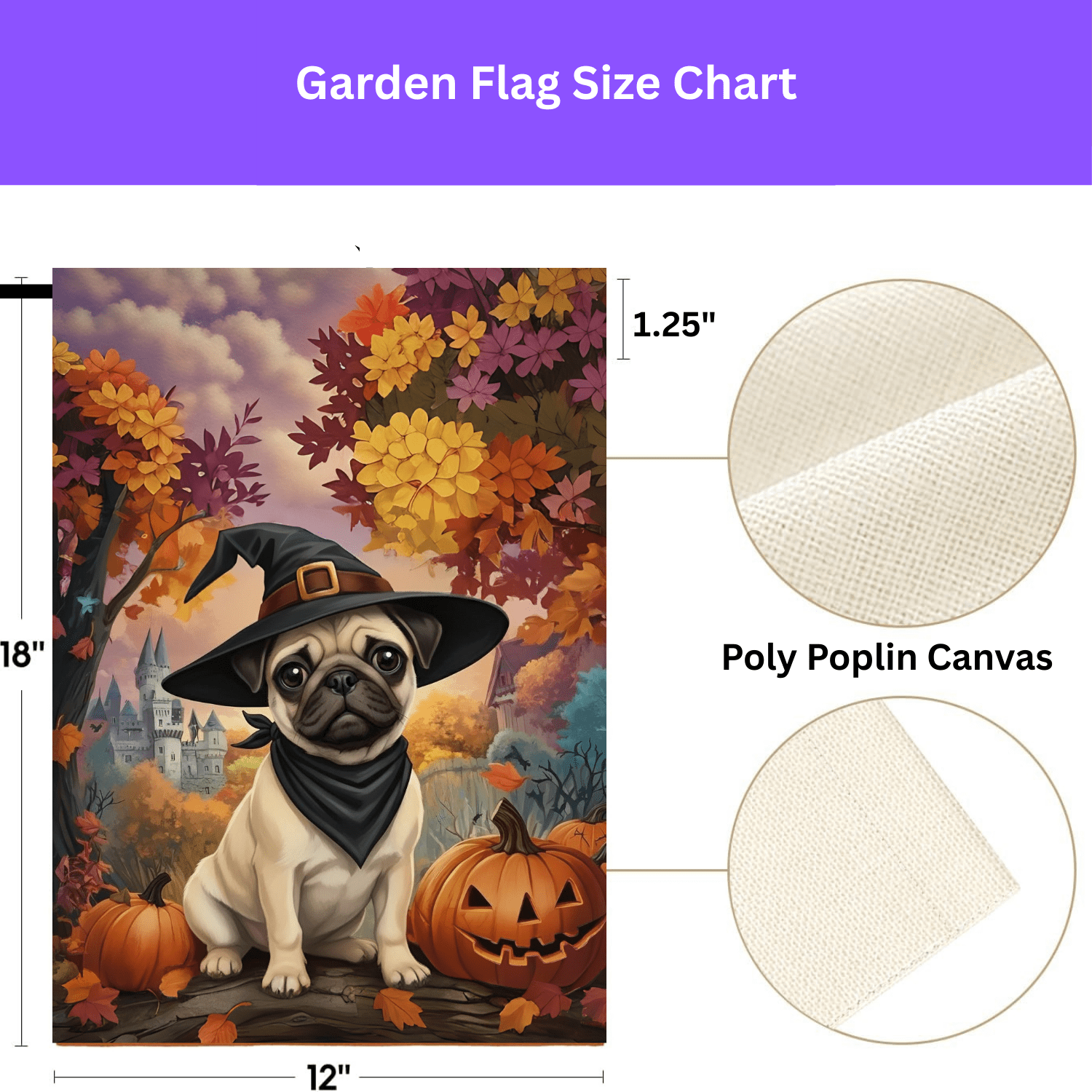 Witch Hat Pug Puppy Garden Flag - Image 3