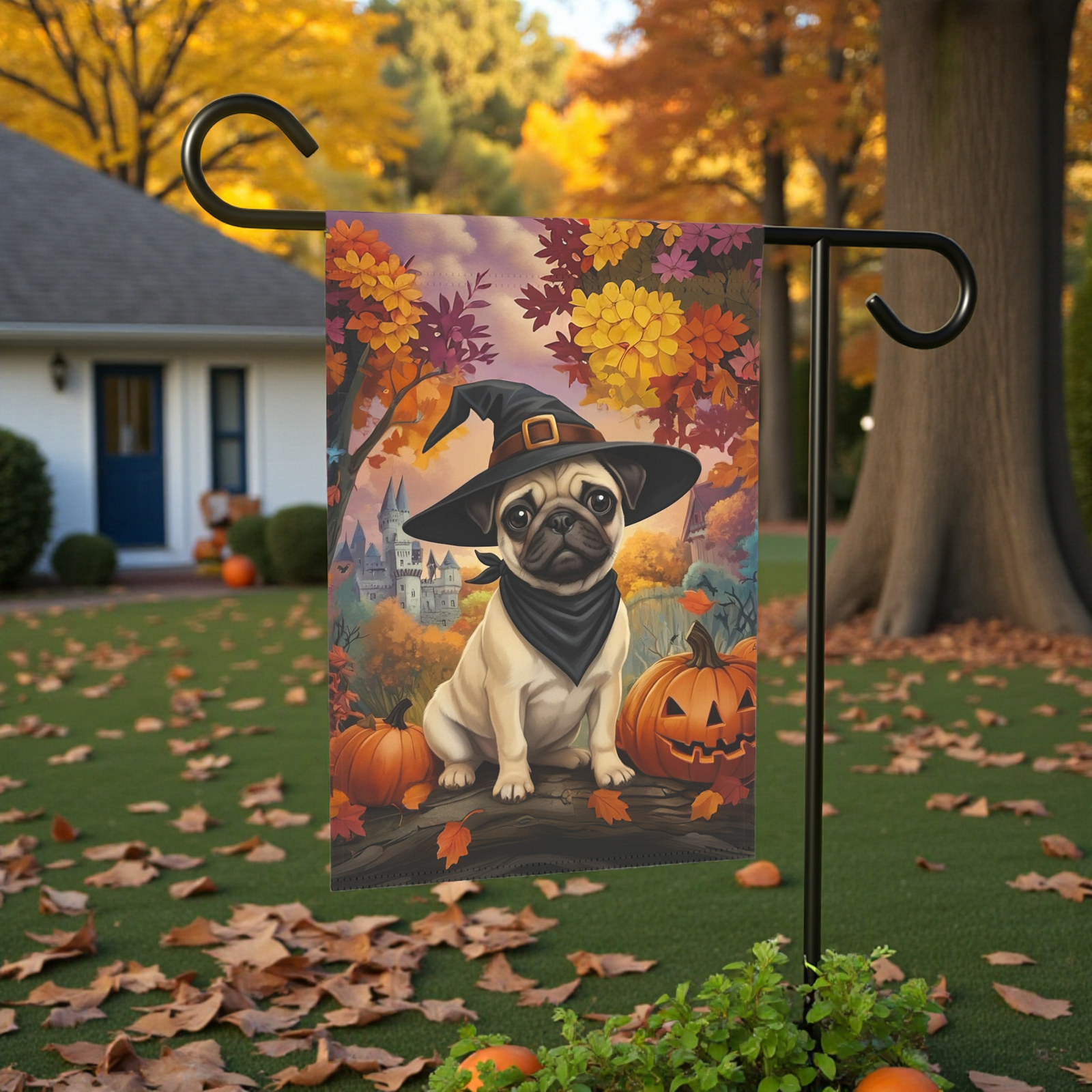 Witch Hat Pug Puppy Garden Flag - Image 5