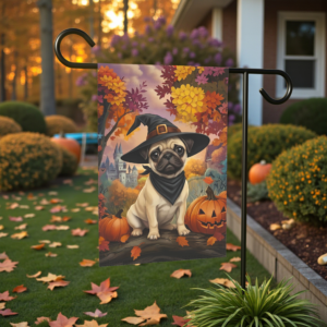 Witch Hat Pug Puppy Garden Flag