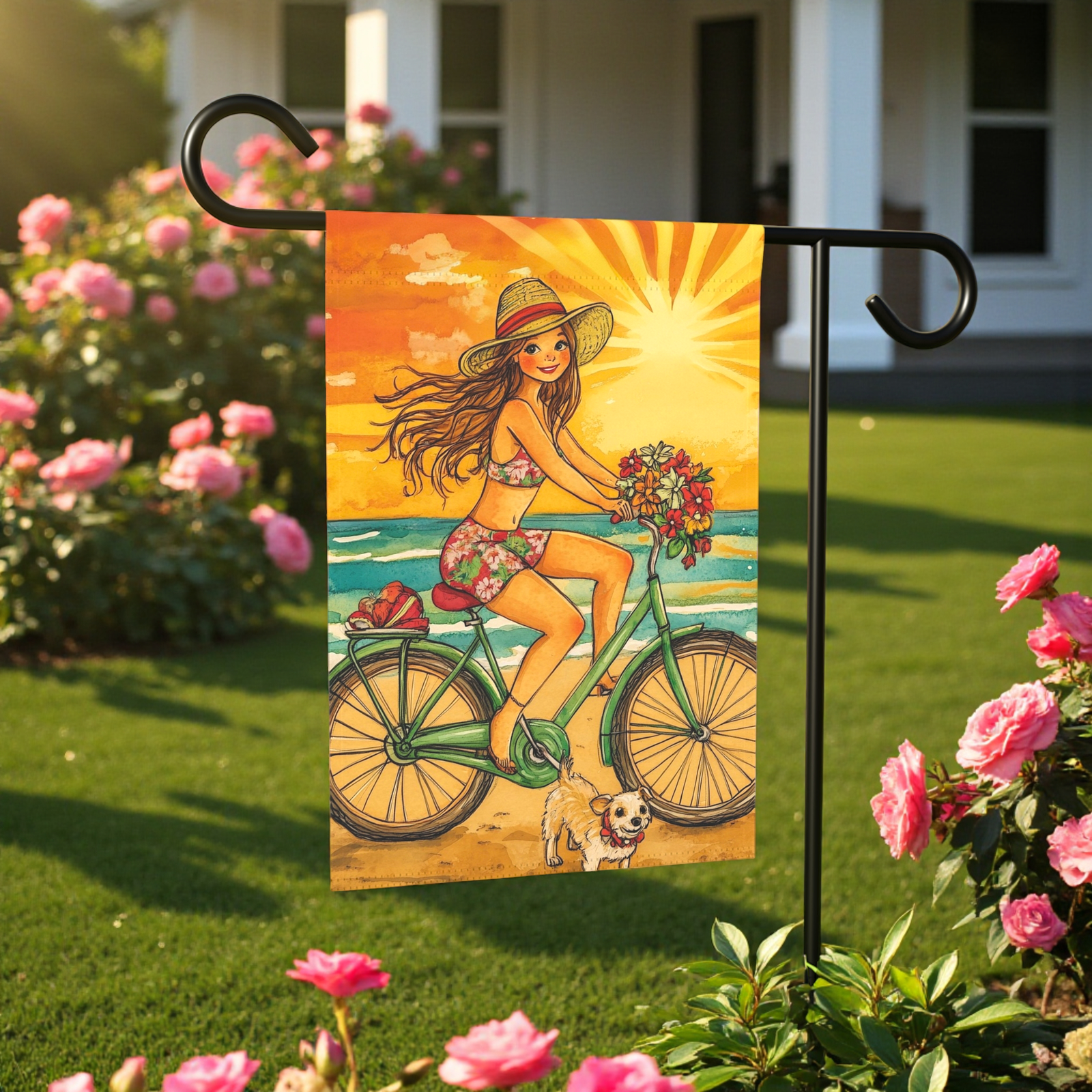 Beach Bike Ride Garden Flag
