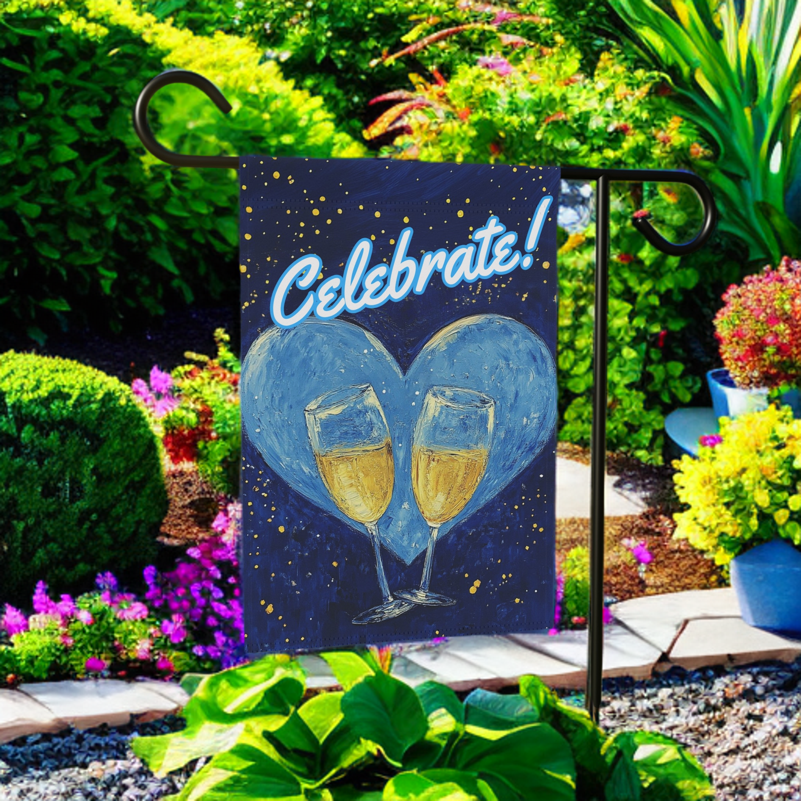 Blue Heart Champagne Celebrate Garden Flag - Image 6