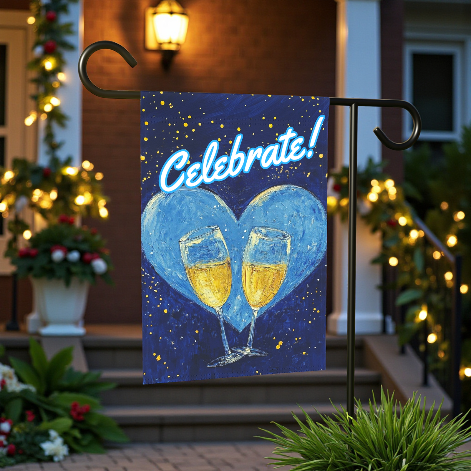 Blue Heart Champagne Celebrate Garden Flag
