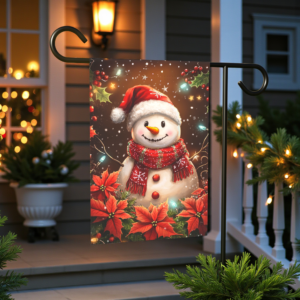 Poinsettia Snowman Garden Flag