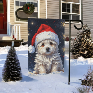 White Fluffy Christmas Puppy Garden Flag