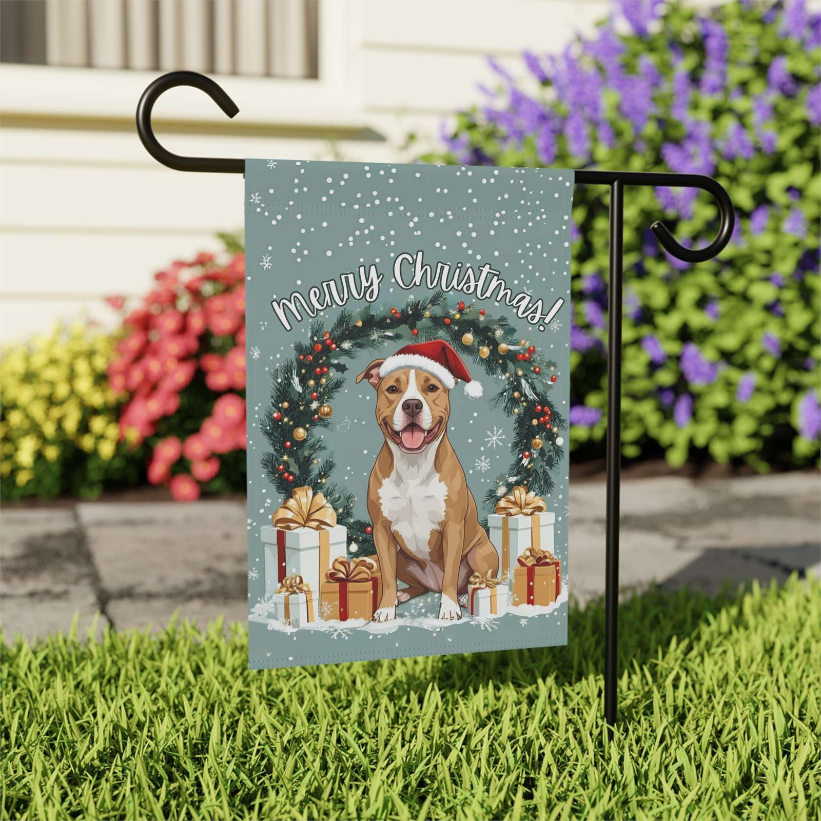 Merry Christmas Pitbull Garden Flag - Image 7