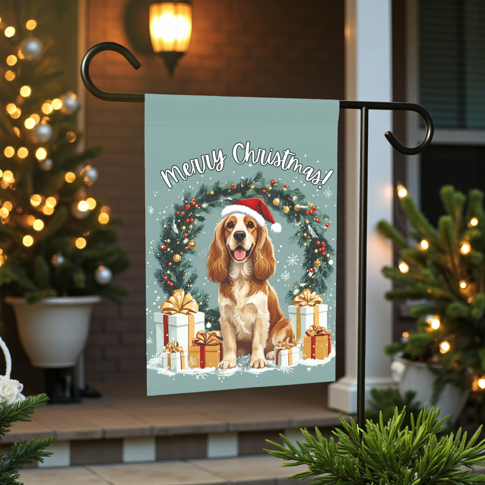 Merry Christmas Cocker Spaniel Garden Flag