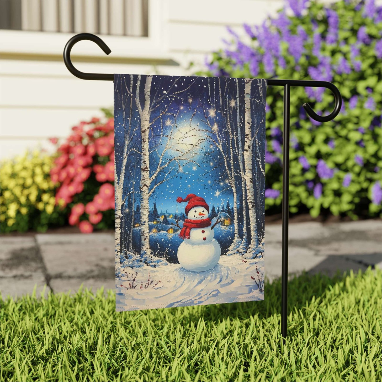 Winter Night Snowman Garden Flag - Image 7