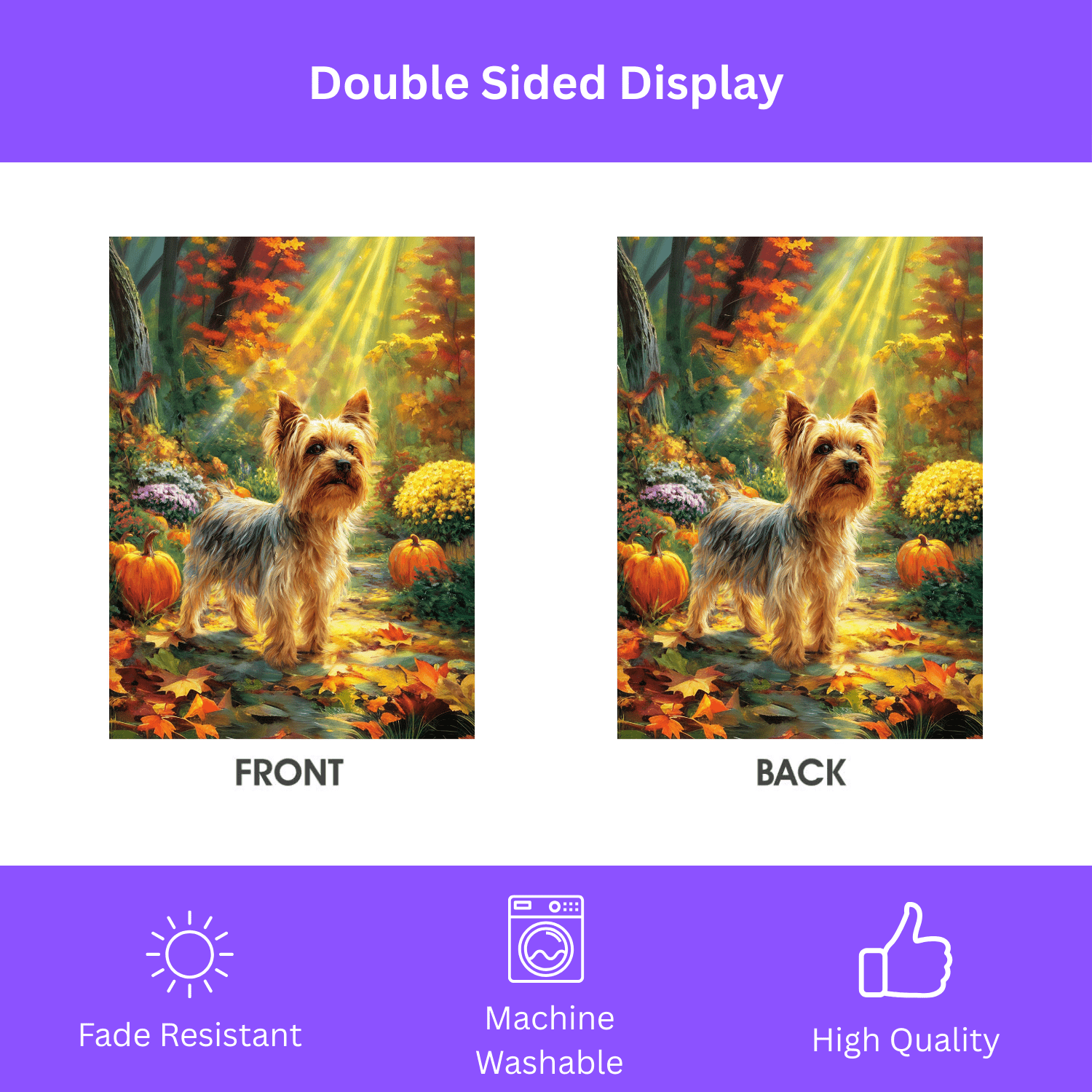 Fall Sunlight Yorkshire Terrier Garden Flag - Image 2