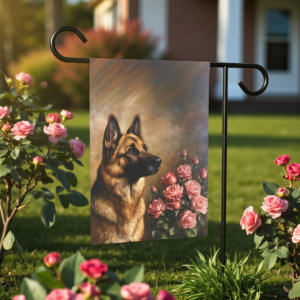 Pink Roses and German Shepherd Garden Flag