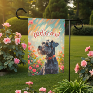Pink Flower Schnauzer Garden Flag