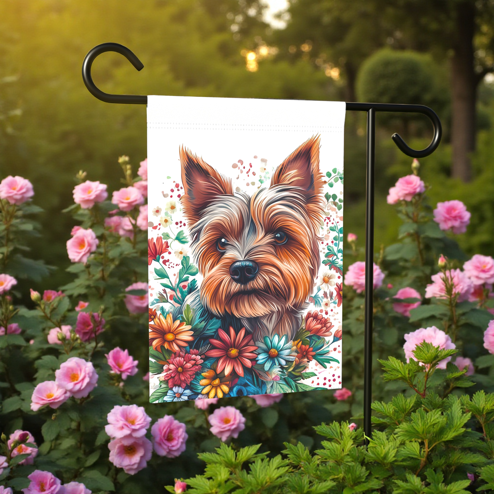 Yorkie and Spring Flowers Garden Flag - Image 6