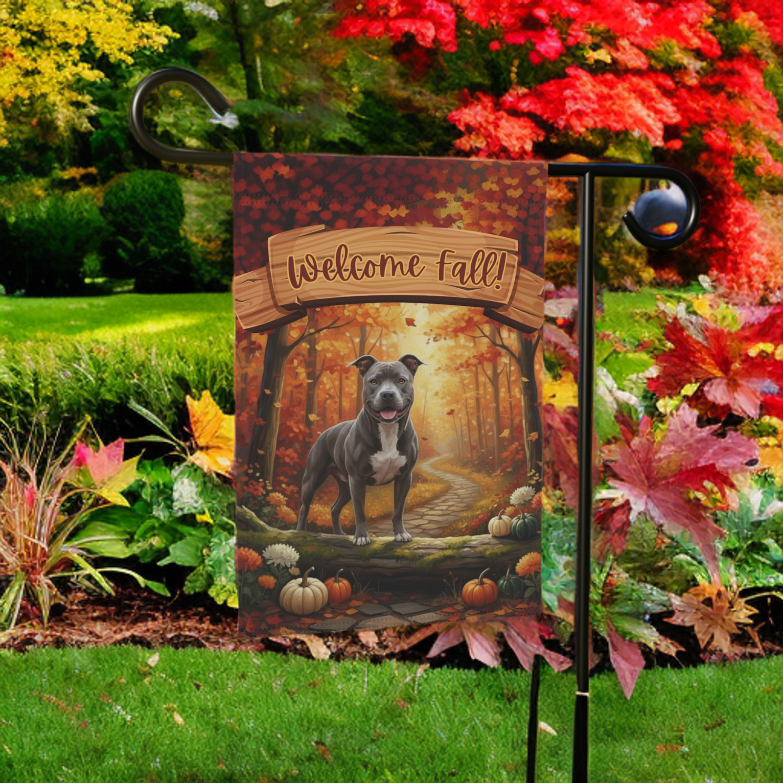 Welcome Fall Gray Pitbull Garden Flag - Image 6