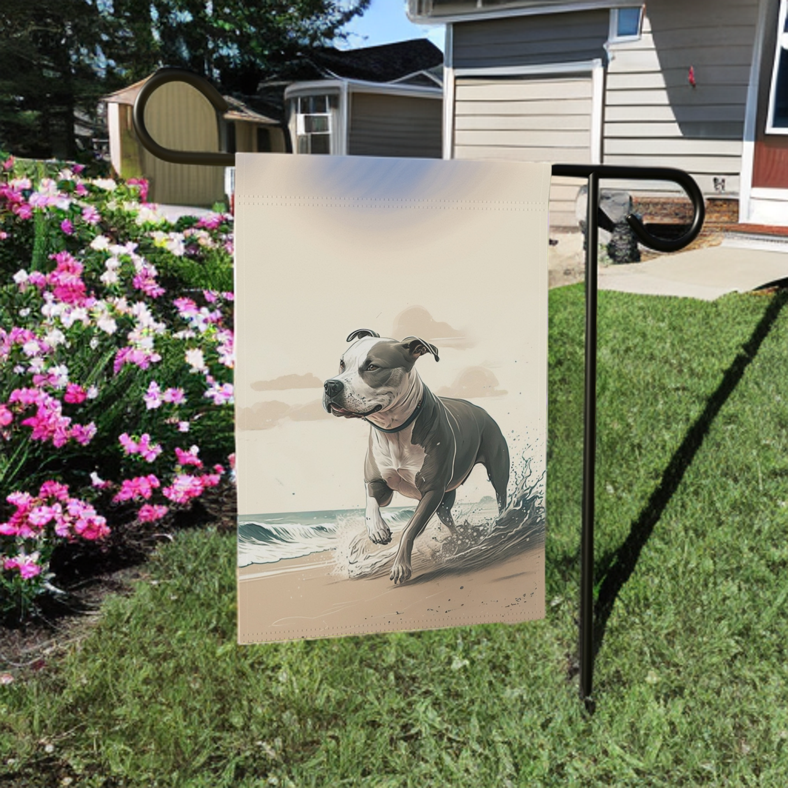 Pitbull on the Beach Garden Flag - Image 7