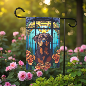 Stained Glass Blue Collar Rottweiler Garden Flag