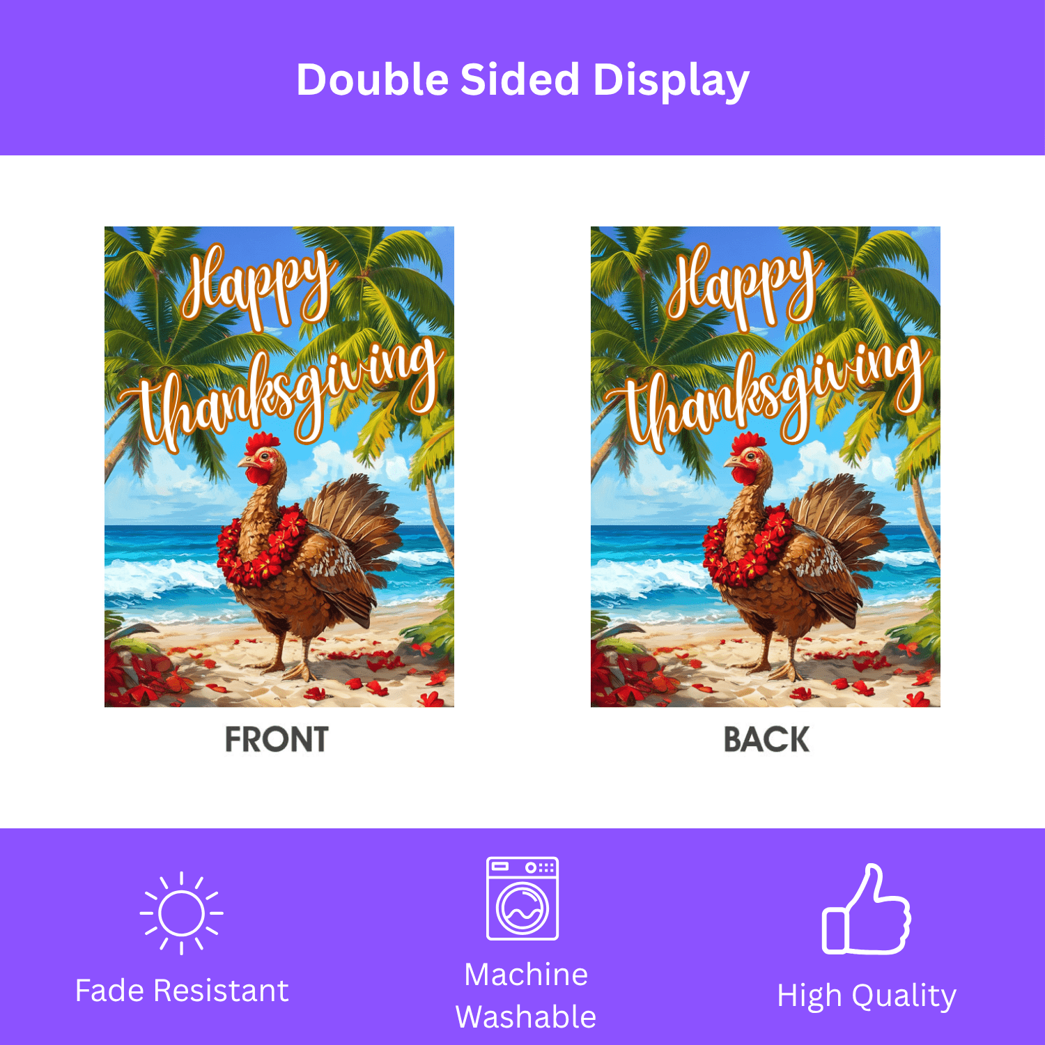Happy Thanksgiving Aloha Turkey Garden Flag - Image 2
