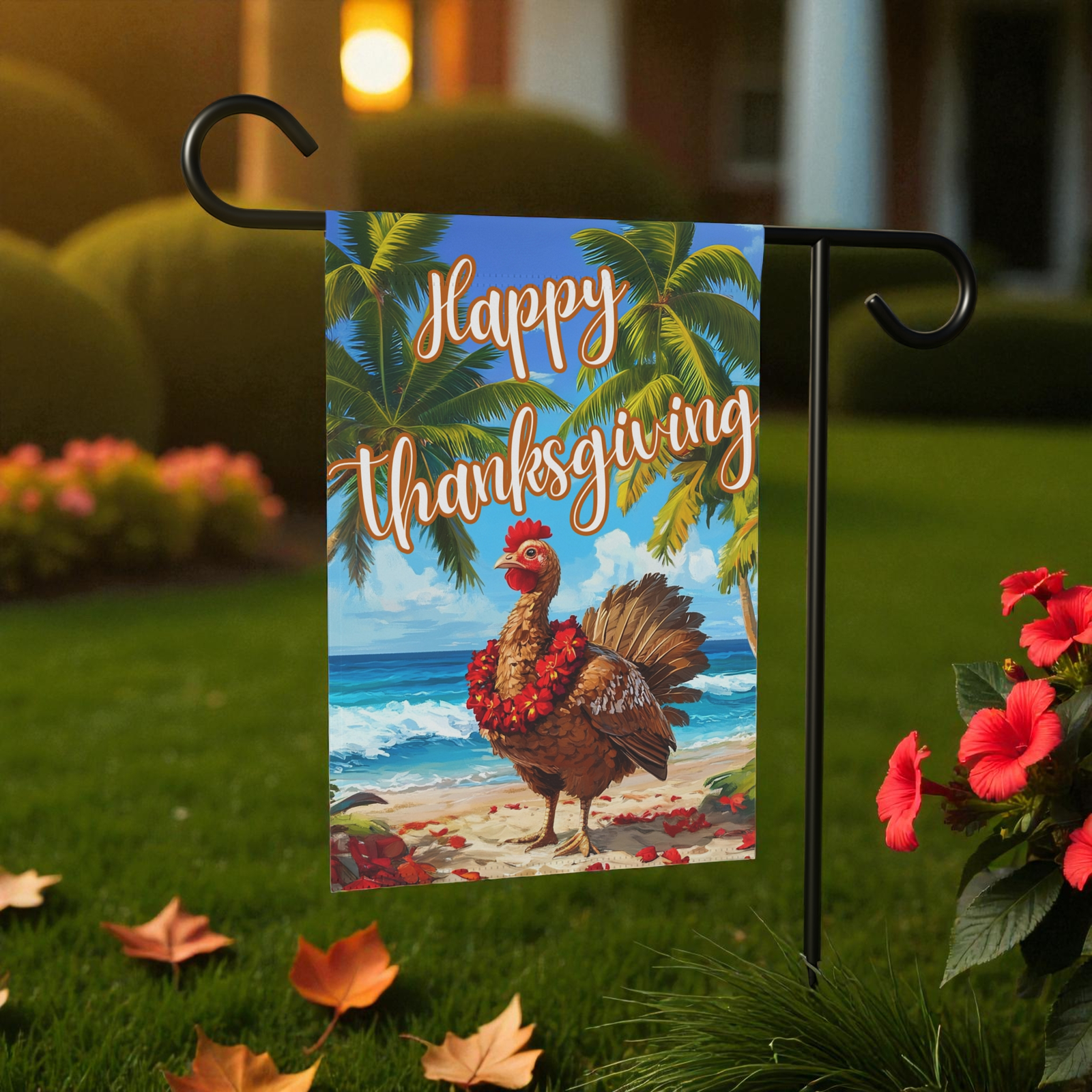 Happy Thanksgiving Aloha Turkey Garden Flag