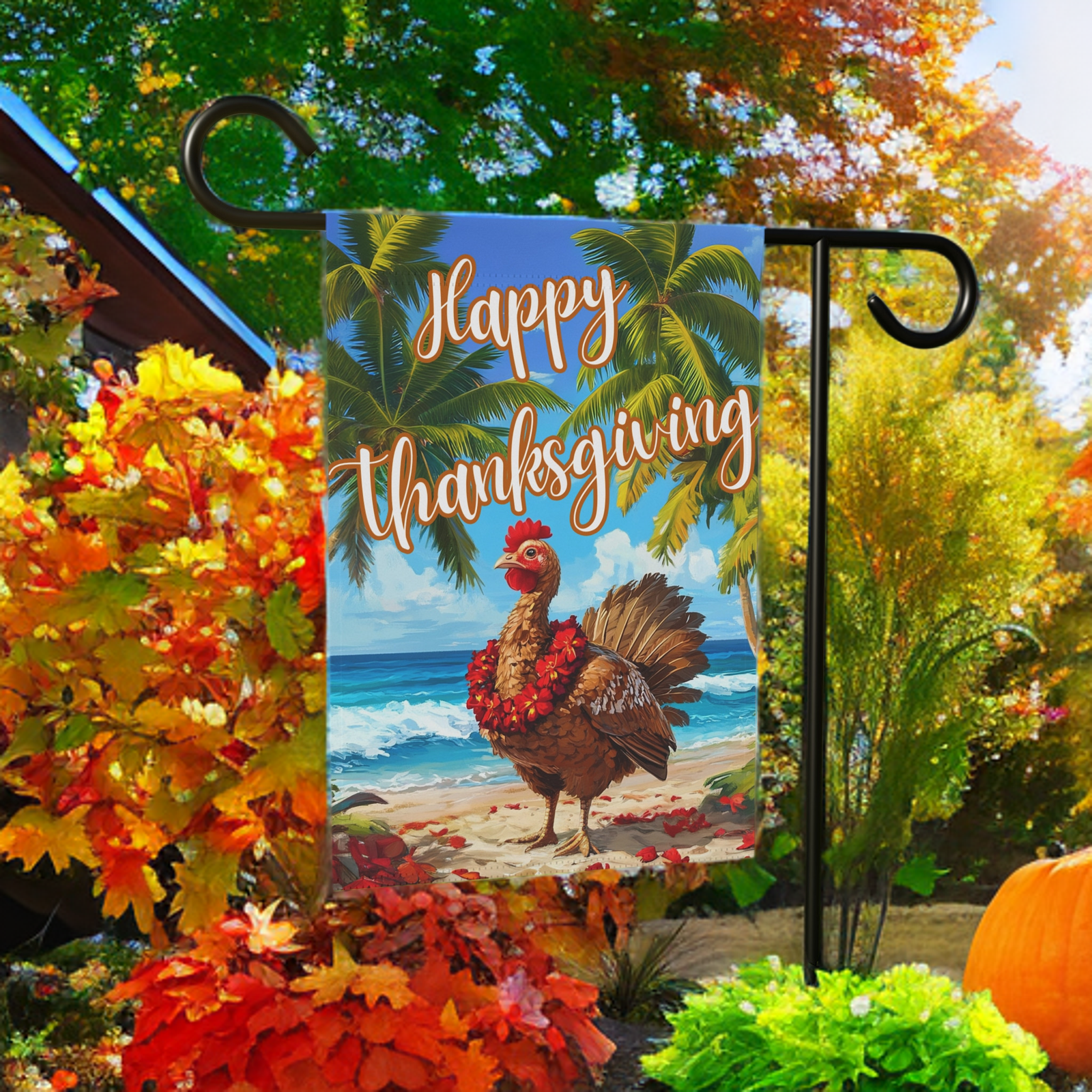 Happy Thanksgiving Aloha Turkey Garden Flag - Image 7