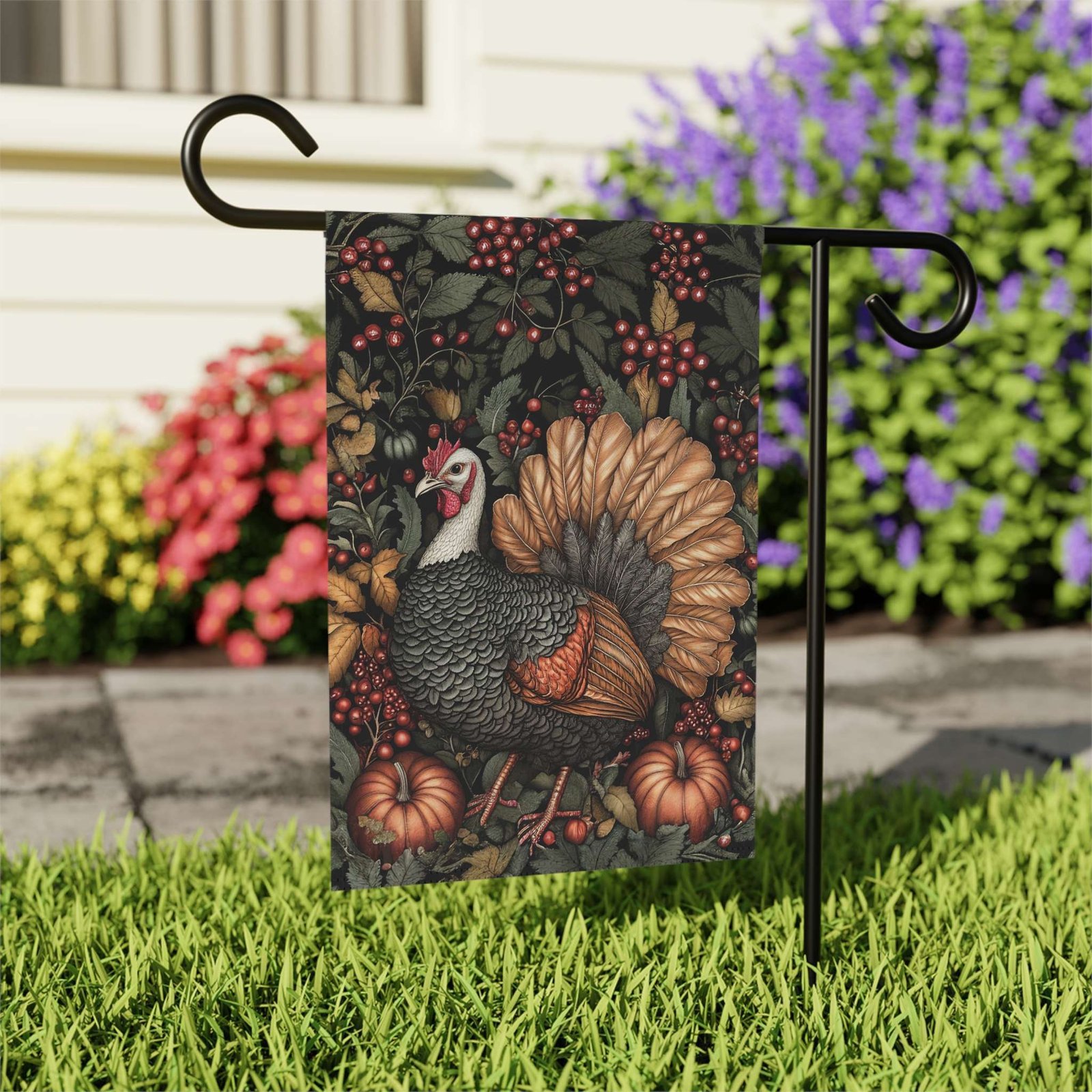 Two Pumpkins and Turkey Garden Flag - Image 8
