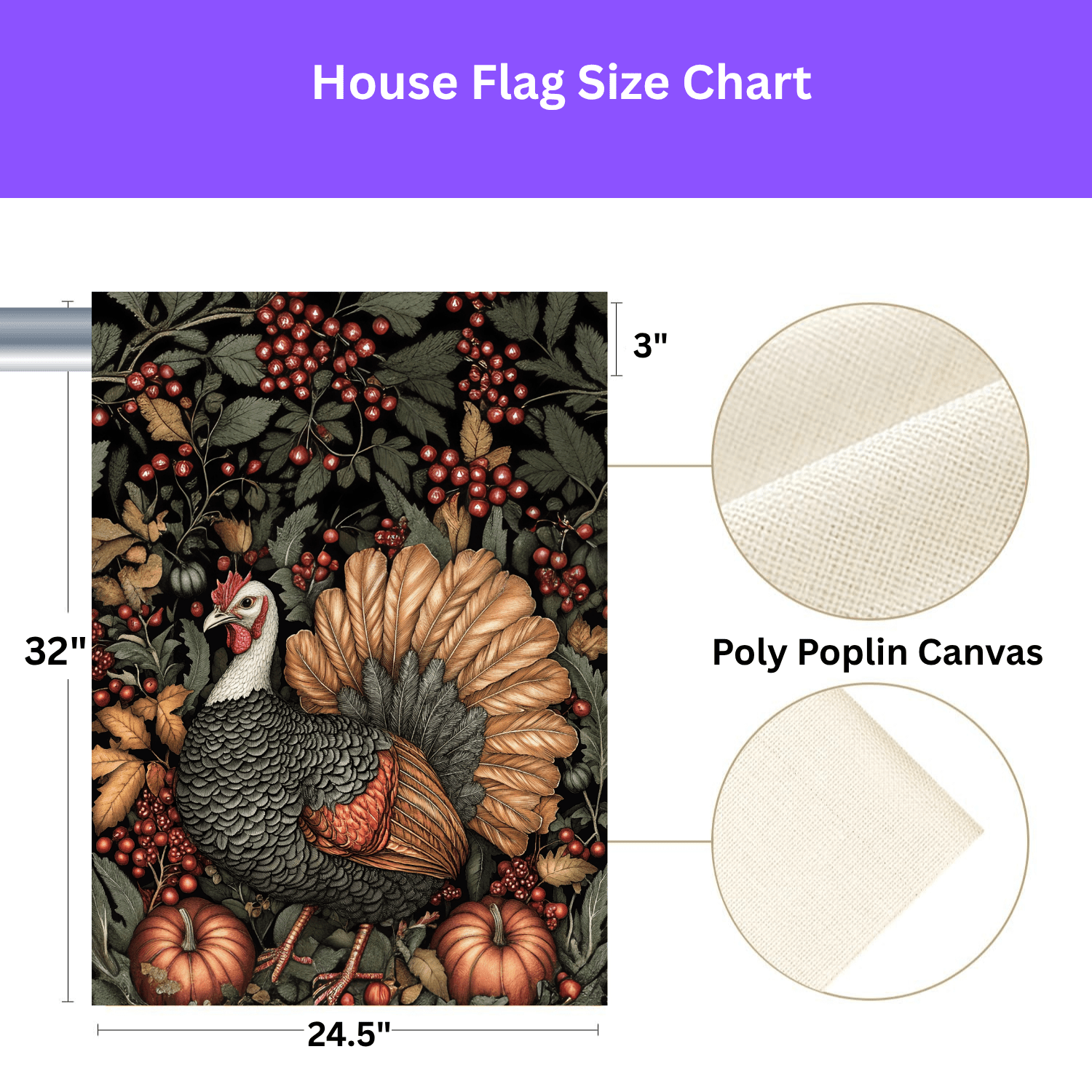 Two Pumpkins and Turkey Garden Flag - Image 3