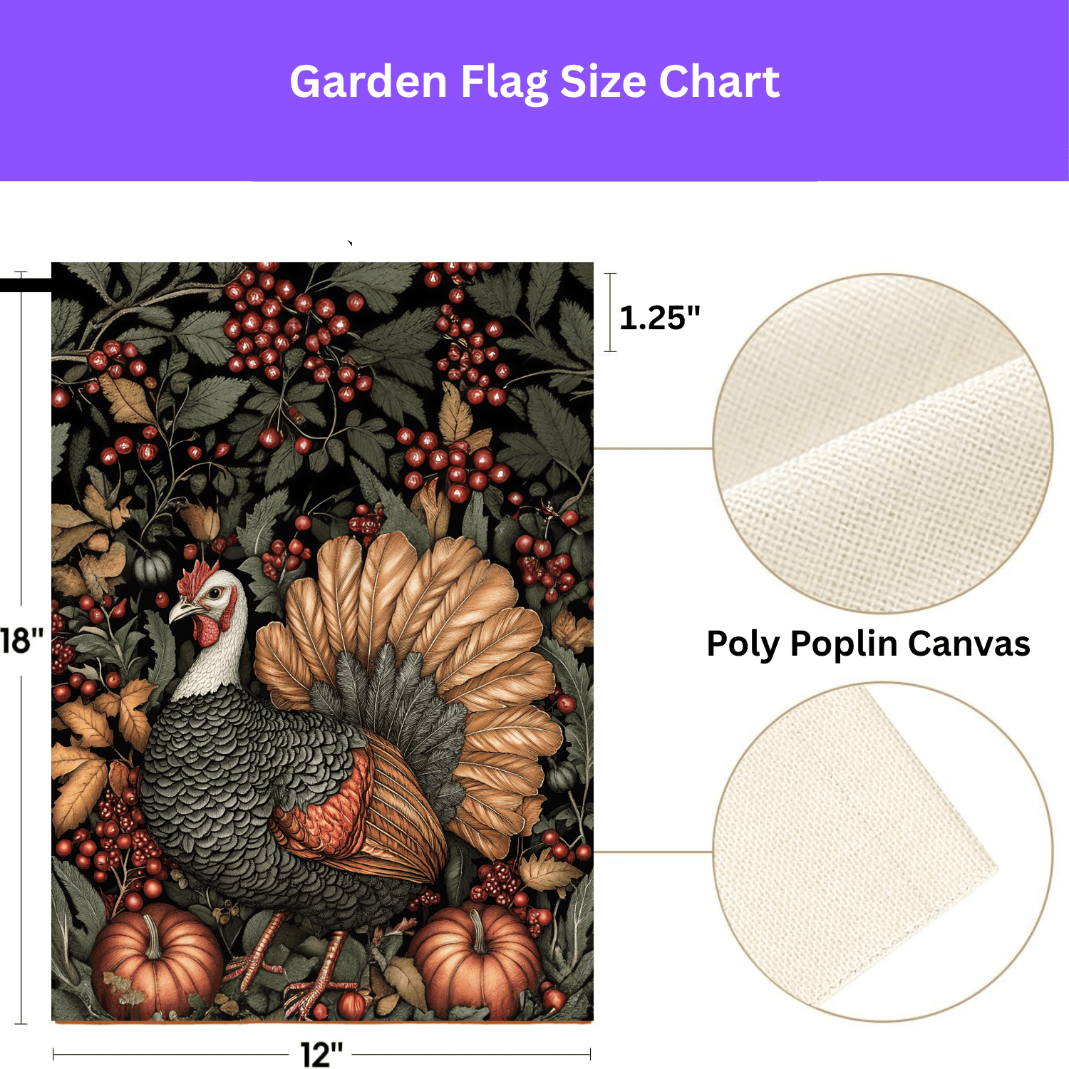 Two Pumpkins and Turkey Garden Flag - Image 4
