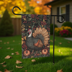 Two Pumpkins and Turkey Garden Flag