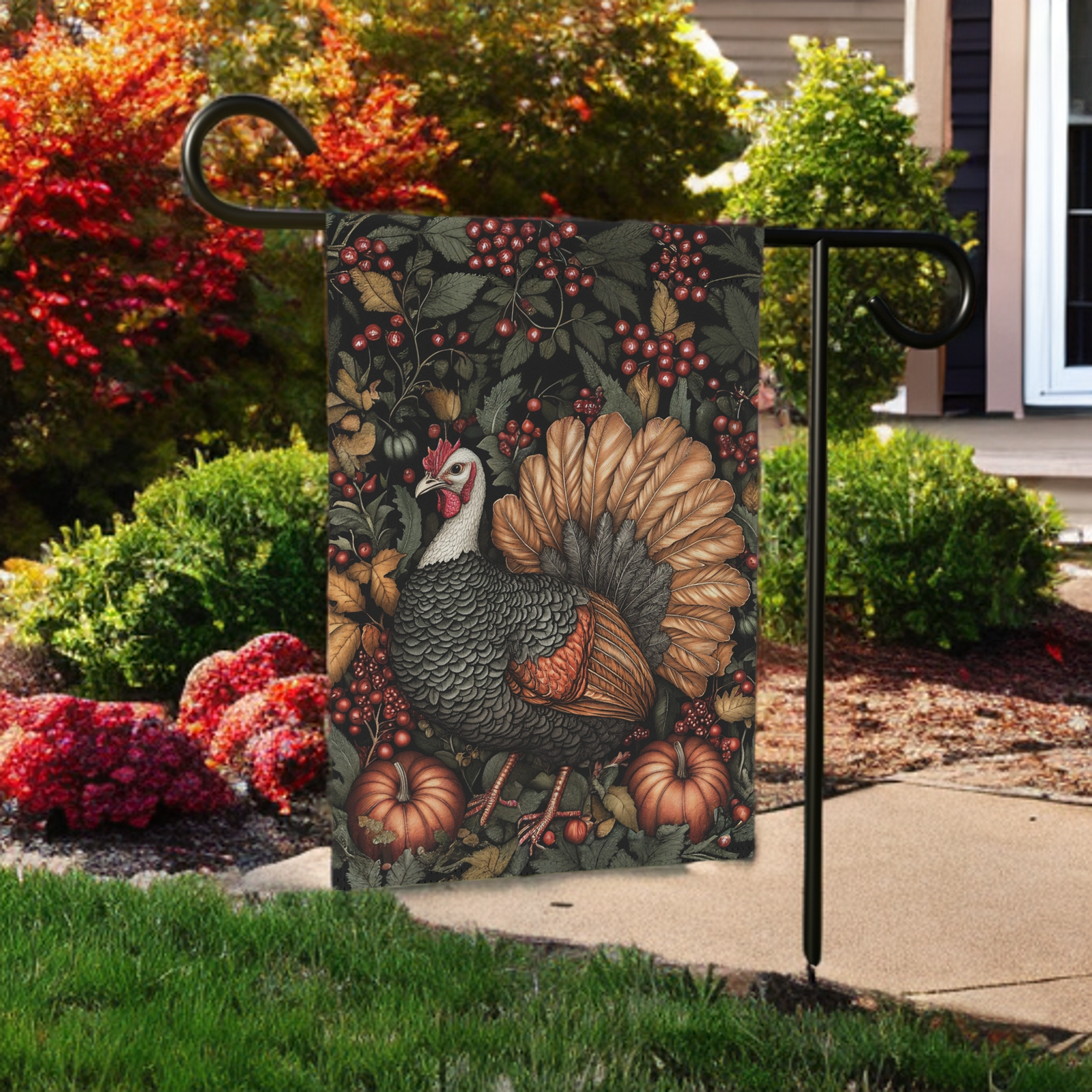 Two Pumpkins and Turkey Garden Flag - Image 6