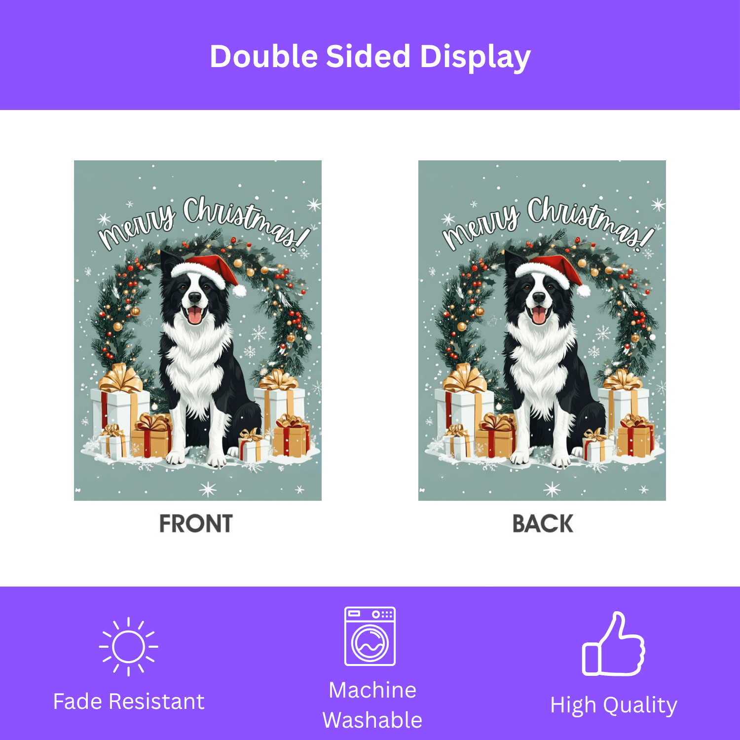 Merry Christmas Border Collie Garden Flag - Image 2