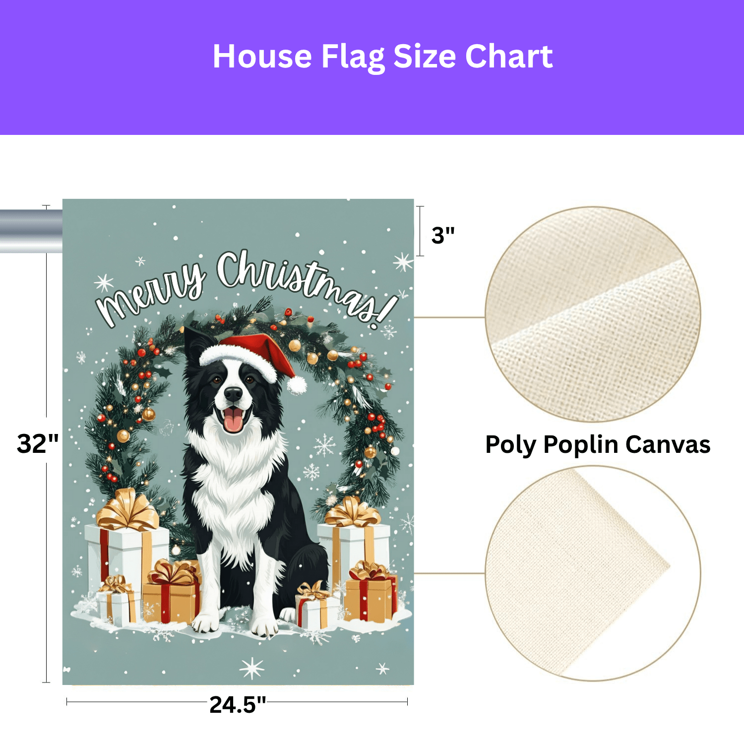 Merry Christmas Border Collie Garden Flag - Image 3