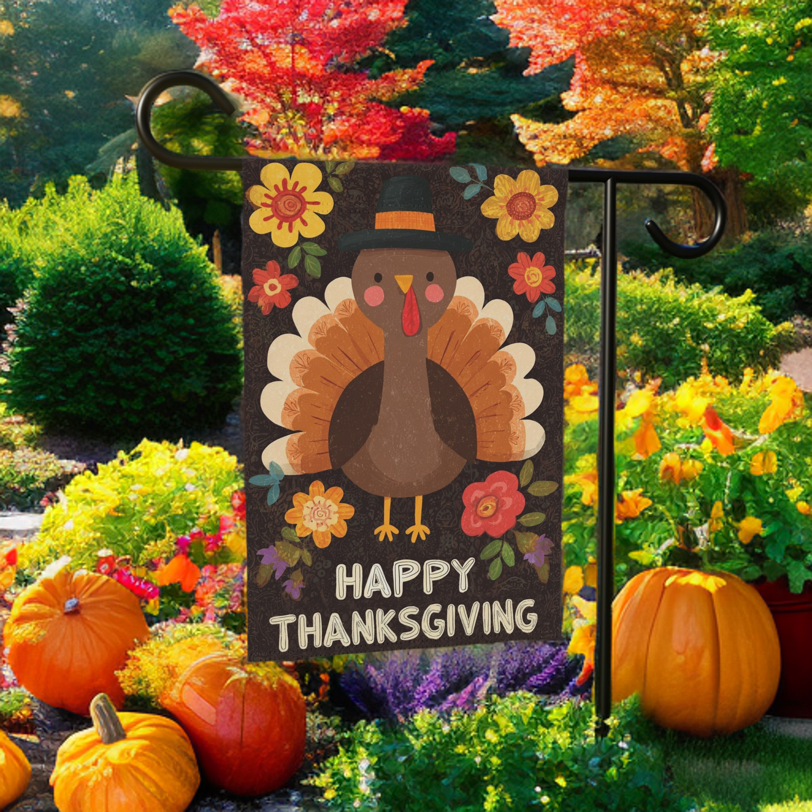 Yellow Flower Turkey Thanksgiving Garden Flag - Image 6