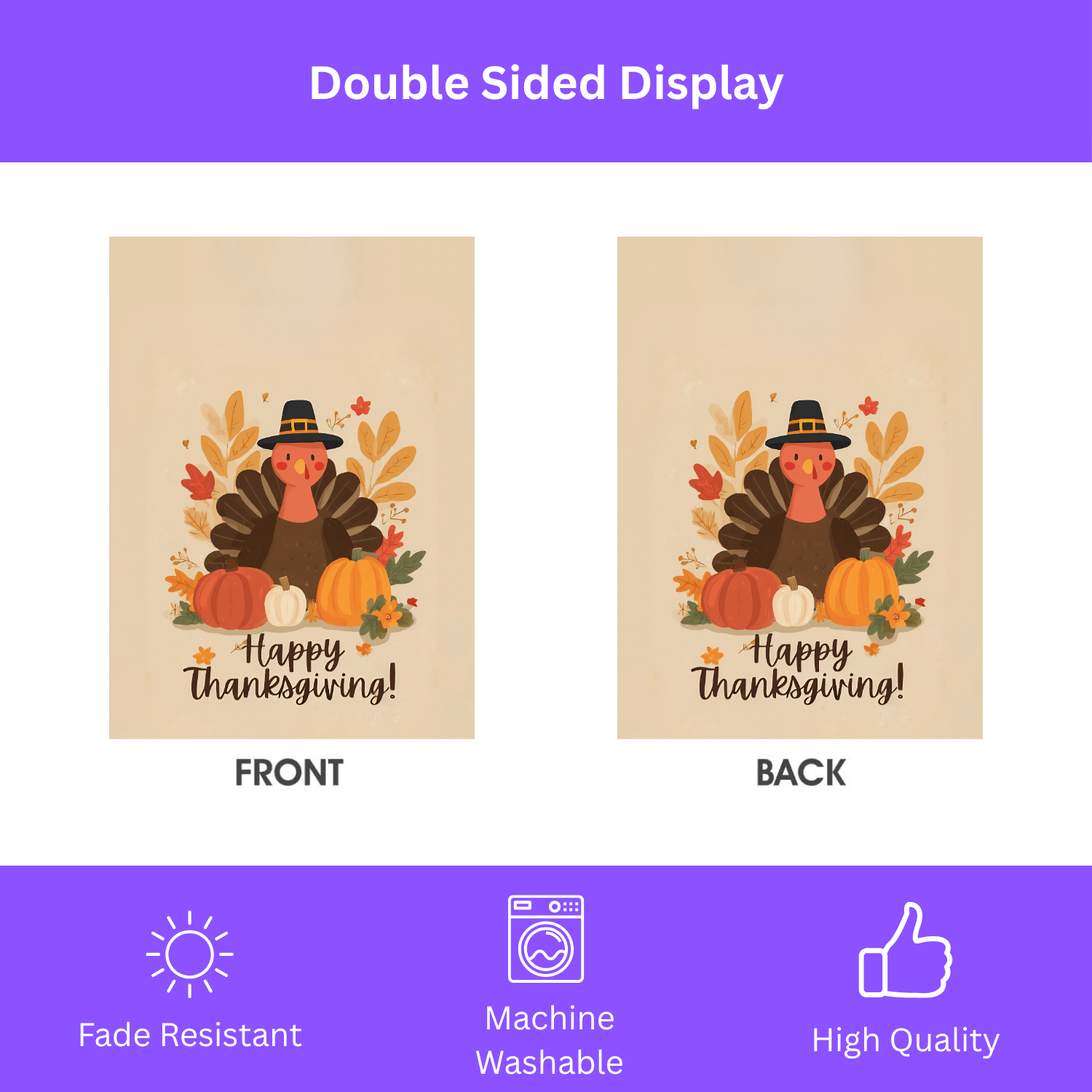 Three Pumpkins and Turkey Thanksgiving Garden Flag - Image 4