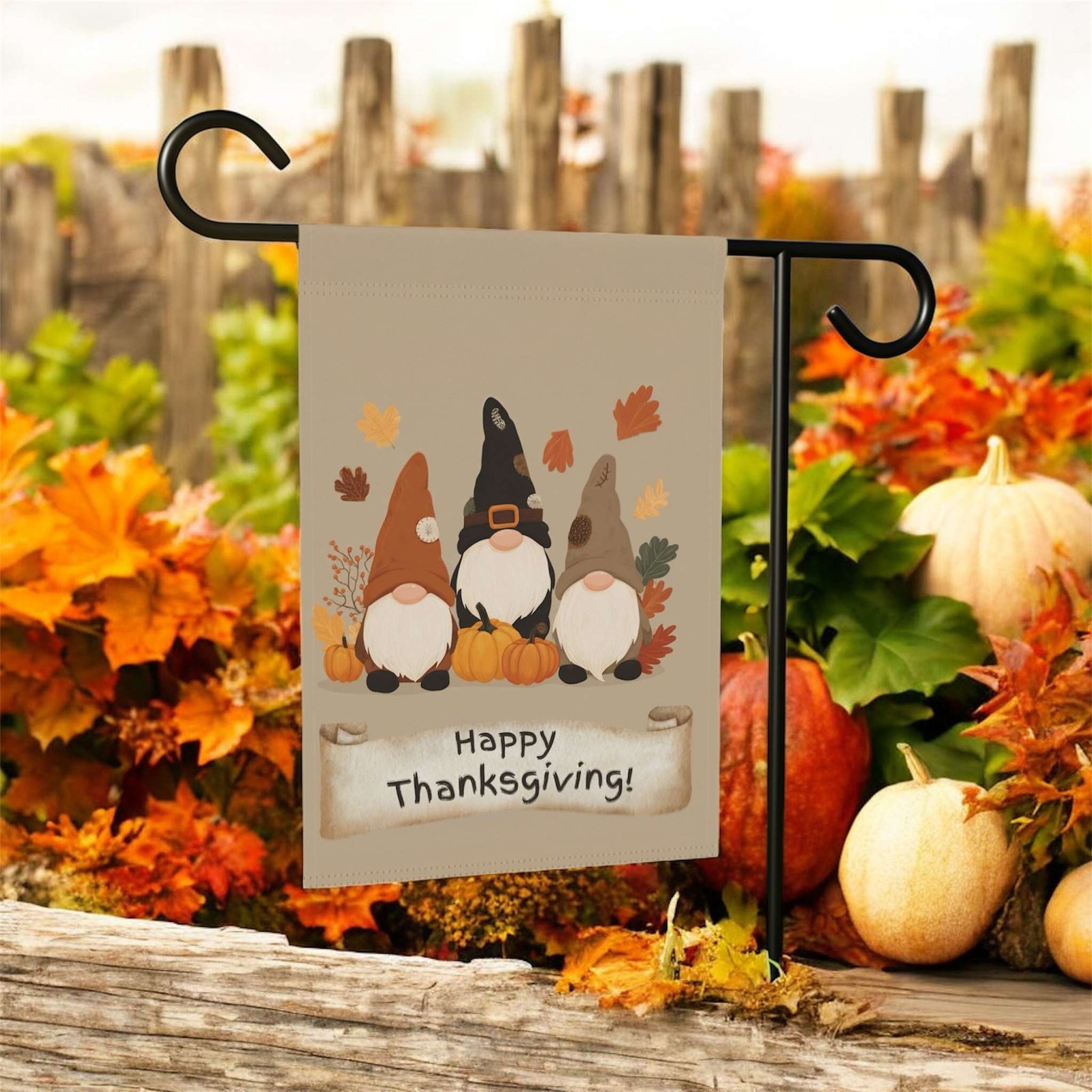 Happy Thanksgiving Gnomes Garden Flag