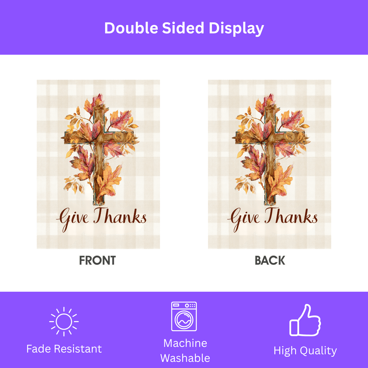 Give Thanks Fall Leaf Cross Garden Flag - Image 2