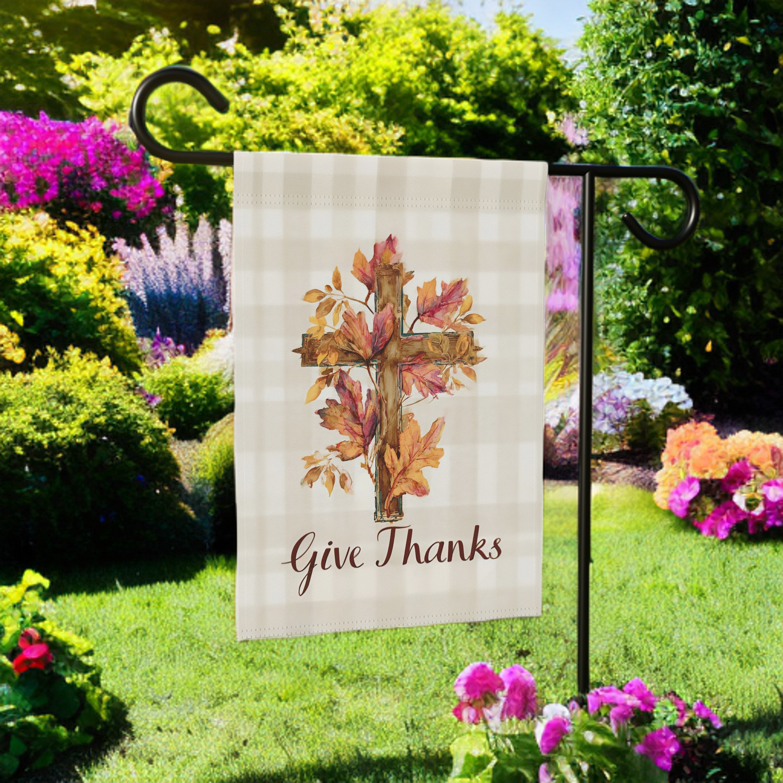 Give Thanks Fall Leaf Cross Garden Flag - Image 7