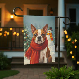 Red Scarf Red Boston Terrier Winter Garden Flag