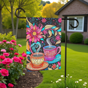 Abstract Cups of Coffee Garden Flag