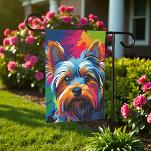 Abstract Colored Yorkshire Terrier Garden Flag